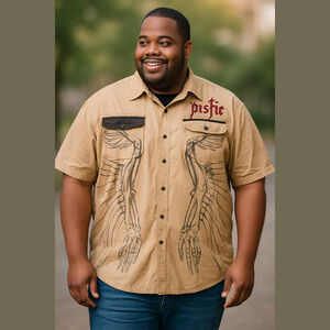 Nostic Embroidered Button Shirt 2XL Beige Red Vintage NWOT